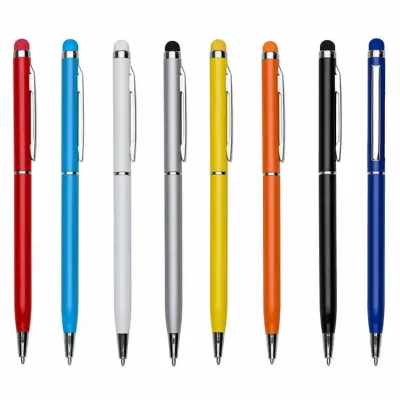 Caneta Metal Fina com Ponteira Touch e Corpo Colorido 1