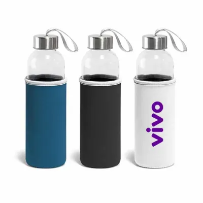 Squeeze de Vidro e Aço Inox  520ml com Luva em Sofshell 1