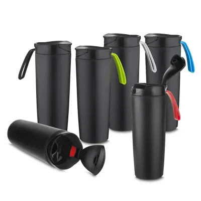 Copo antiqueda de plástico parede dupla 500ml com tampa e alça 1