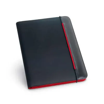 Pasta A4 personalizada com bloco de anotações - capa preta e vermelha
