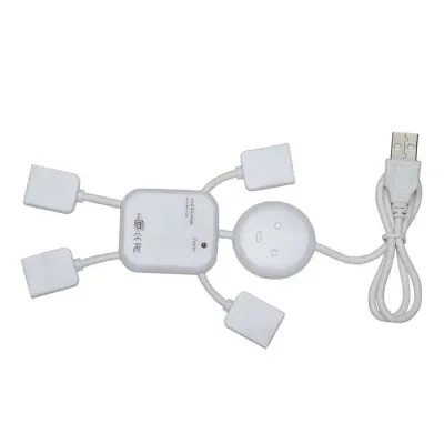 Hub 2.0 de plástico com 4 entradas, no formato de robô. Medidas para gravação (CxL): 2,0 cm x 3,6...