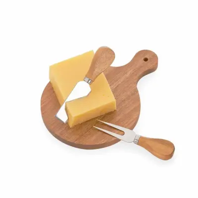 Kit queijo com 3 peças: tábua, garfo e faca