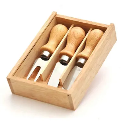Kit queijo com talheres com cabo de madeira