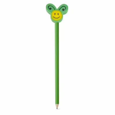 Lápis apontado com boneco verde