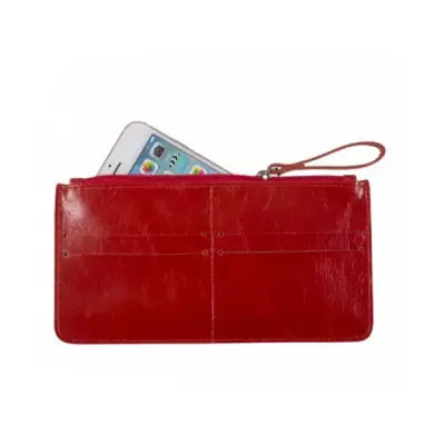 Porta-celular em couro com fechamento em zíper