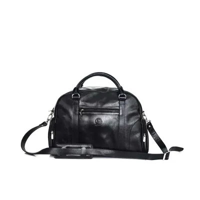 Bolsa de viagem em couro legítimo com bolsos frontais e laterais