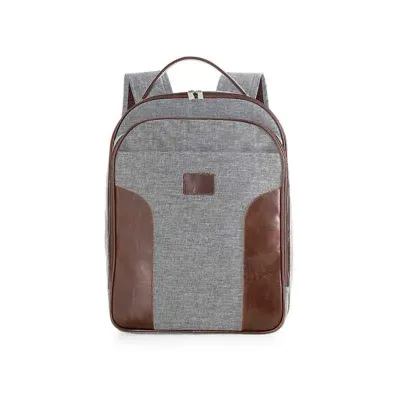 Mochila/mala em linho + couro legítimo com dois bolsos frontais