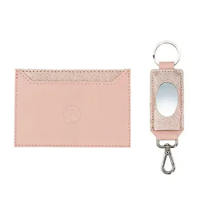 Kit feminino com porta-cartão em couro com detalhes em transfer rose
