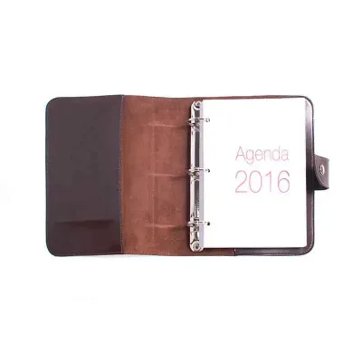 Agenda anual em couro legítimo e porta-cartão