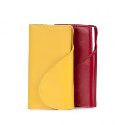 Agenda de bolso em couro (vermelha e amarela)