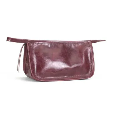 Nécessaire em couro com fechamento em zíper personalizado 