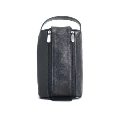 Nécessaire em couro preto com alça lateral 