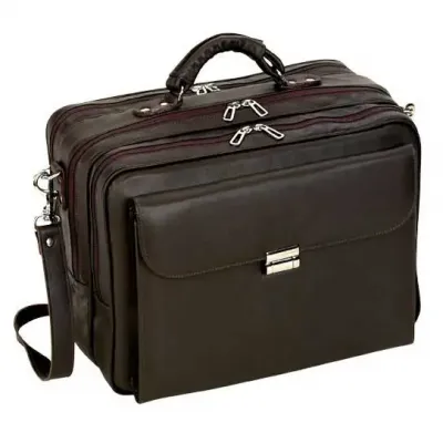 Pasta propagandista com 3 divisórias e bolso frontal com fivela, alça de mão e ombro 