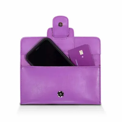 Porta-celular/carteira em sintético lilás - aberto