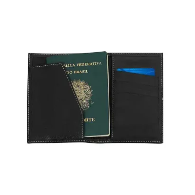 Porta passaporte de couro preto personalizado 