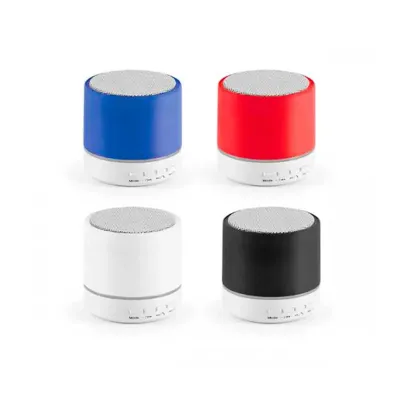 Caixas de som coloridas com microfone para atender chamadas