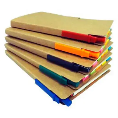 Bloco de anotações ecológico várias cores de canetas