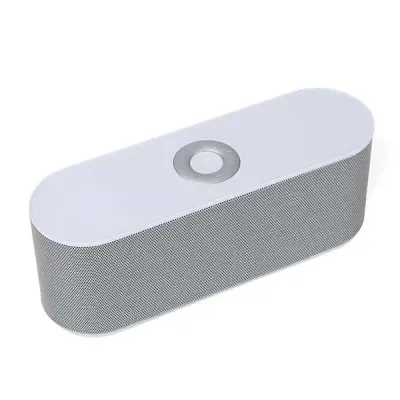 Caixa de som bluetooth/wireless emborrachada com entrada USB, micro USB, cartão micro SD e rádio.