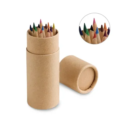 Caixa cilíndrica em cartão com 12 lápis de cor