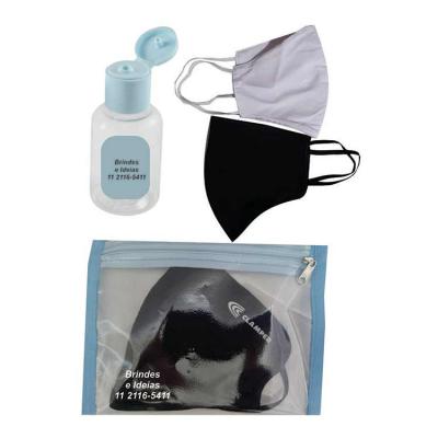 Kit proteção com necessaire, máscaras e álcool gel
