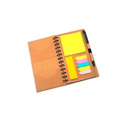 Bloco de anotações personalizado,com 60 folhas, acompanha sticky notes e caneta de material reciclável.