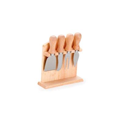 Energia Brindes - Kit queijo personalizado com 4 peças e suporte de madeira maciça.