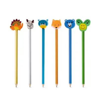 Lápis apontado com boneco de borracha - várias cores