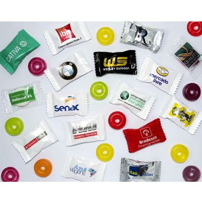 Balas promocionais personalizada em 4 tipos de embalagens e sabores sortidos