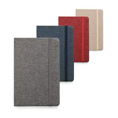 Caderno capa dura em tecido poliéster em cores 