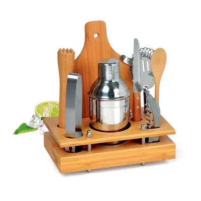 Kit Para Bar Em Inox / Bambu - 8 Peças