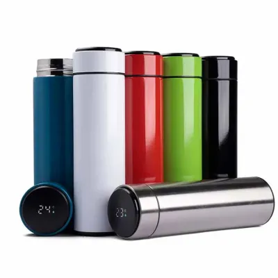 Garrafa Térmica Inox com Termômetro Digital - várias cores