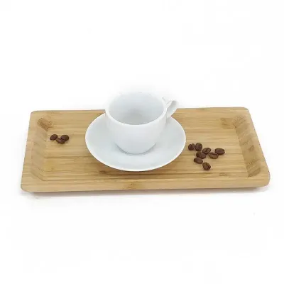 Kit xícara de café com bandeja de bambu