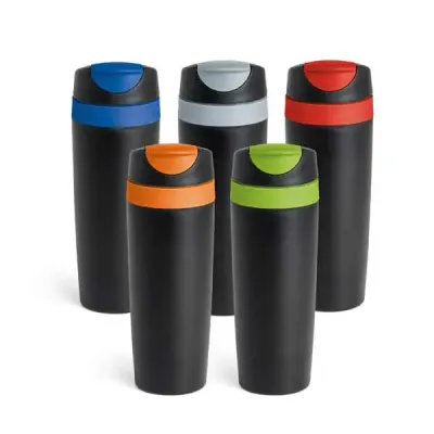 Copo para viagem. PP. Com parede dupla e tampa. Capacidade até 510 ml. Food grade. 75 x 221 mm