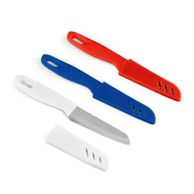 Faca. Aço inox e PP. Com tampa protetora. Food grade. 205 x 31 x 13 mm