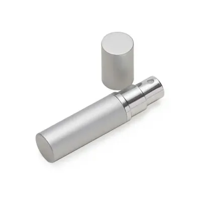 Porta perfume 5ml prata de metal, frasco(acrílico) pode ser removido do estojo e basta borrifar p...
