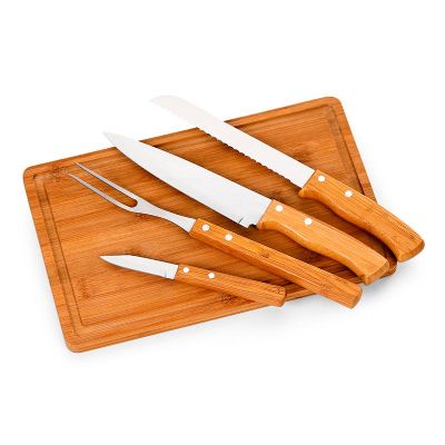 Kit churrasco 5 peças bambu e aço inox