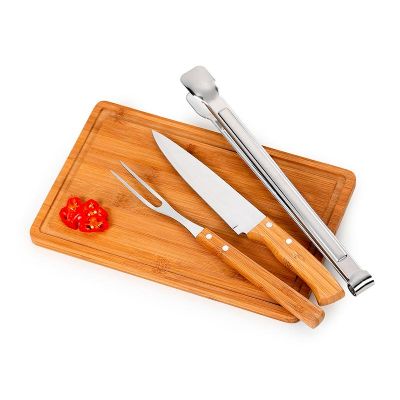 Kit churrasco 4 peças de bambu e inox