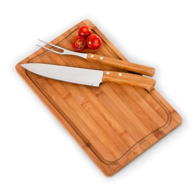 Kit churrasco 3 peças em bambu e aço inox