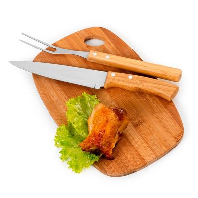 Kit churrasco com 3 peças de bambu e inox