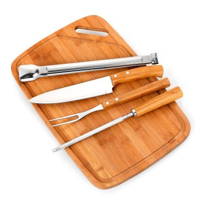 Kit churrasco 5 peças bambu inox
