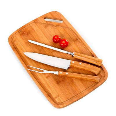 Kit churrasco 4 peças em bambu e inox