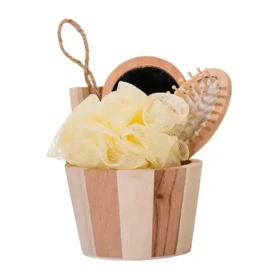 Kit banho promocional com cesto de madeira 