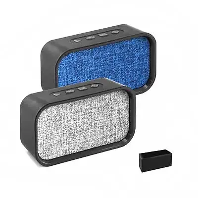 Caixas de som retangulares nas cores preto/azul e preto/cinza