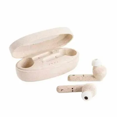 Fone de ouvido wireless em fibra de palha de trigo e PP