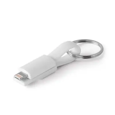 Chaveiro branco com cabo USB com conector 