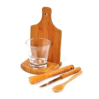 Kit Caipirinha com copo de vidro, faca em inox e bambu