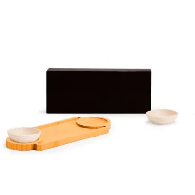Conjunto para petiscos em Bambu/Fibra de bambu Acompanha dois potes em fibra de Bambu e base em B...