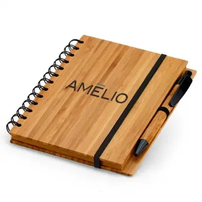 Caderno de bambu com caneta perosnalizado