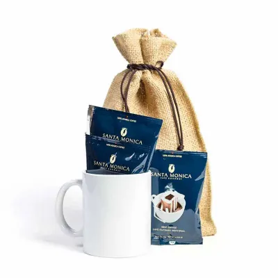 Kit café personalizado com saco de juta 