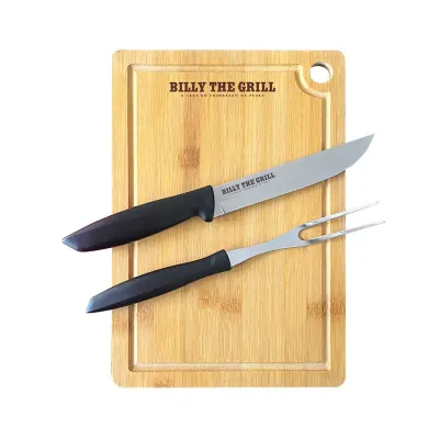 Kit churrasco tábua bambu com faca e garfo Tramontina 
